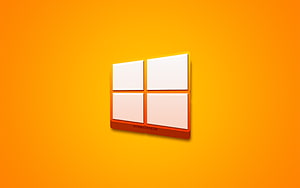 Windows 10 white 3D logo centered on a vibrant orange gradient background HD wallpaper