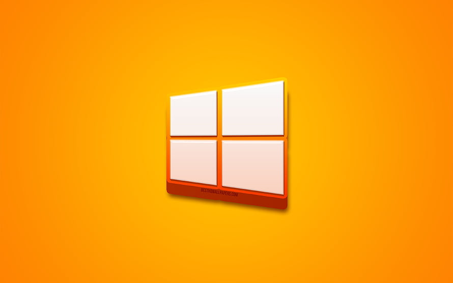 Windows 10 white 3D logo centered on a vibrant orange gradient background HD wallpaper