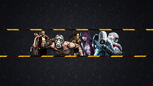 Payday Heist Crew Character Lineup on Dark Ornamental Background HD wallpaper