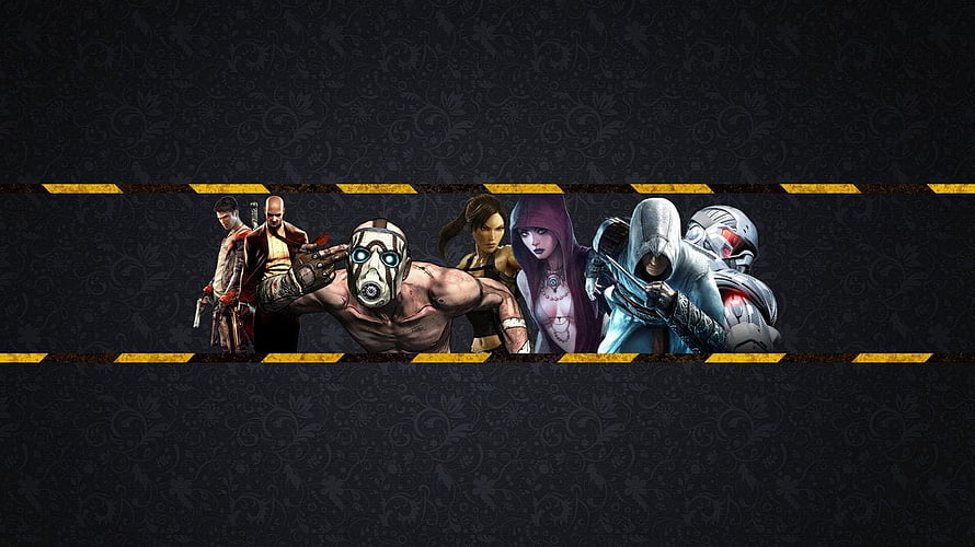Payday Heist Crew Character Lineup on Dark Ornamental Background HD wallpaper