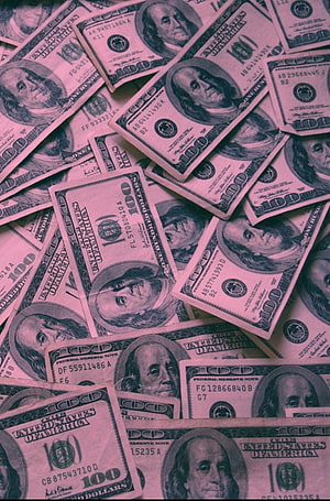 Pink Tinted Stack of One Hundred Dollar Bills with Benjamin Franklin Portraits HD phone wallpaper