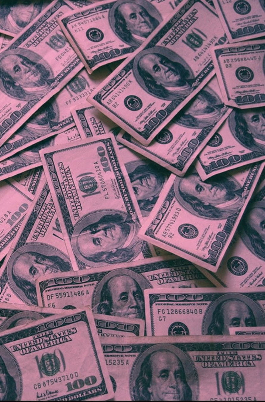 Pink Tinted Stack of One Hundred Dollar Bills with Benjamin Franklin Portraits HD phone wallpaper
