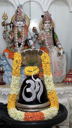 Ujjain Mahakal Temple Shiva Lingam with Lord Shiva and Goddess Parvati Statues HD phone wallpaper