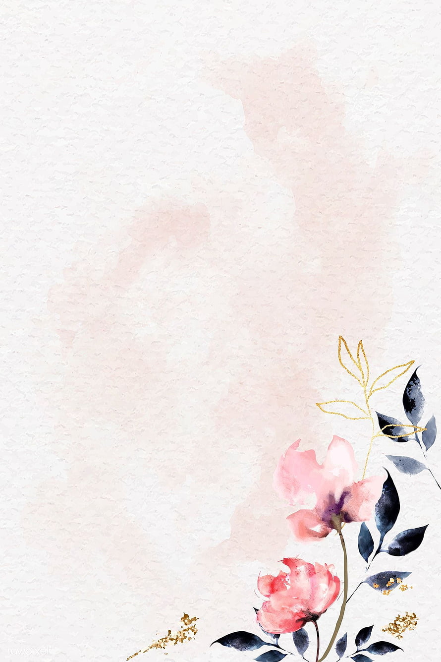 Elegant Watercolor Floral Corner with Gold Accents on Textured Paper HD phone wallpaper