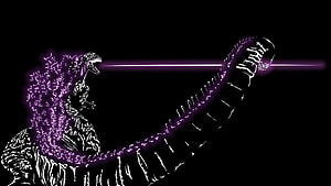 Shin Godzilla Neon Purple Atomic Breath Illustration on Black Background HD wallpaper