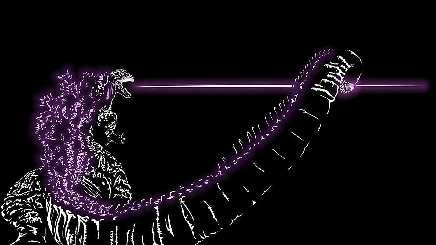 Shin Godzilla Neon Purple Atomic Breath Illustration on Black Background HD wallpaper