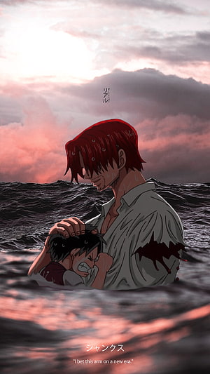 Shanks and Luffy in the Sea at Sunset from One Piece HD phone wallpaper
