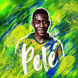 Pelé Portrait in Vibrant Green and Blue Brushstroke Art Style HD phone wallpaper