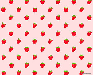 Cute Kawaii Strawberry Pattern on Soft Pink Background HD wallpaper