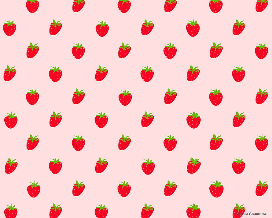 Cute Kawaii Strawberry Pattern on Soft Pink Background HD wallpaper