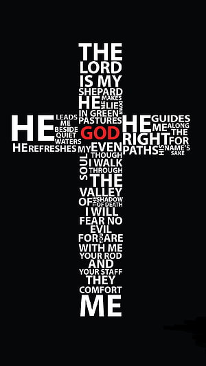 Psalm 23 The Lord Is My Shepherd Cross Typography on Black Background HD phone wallpaper