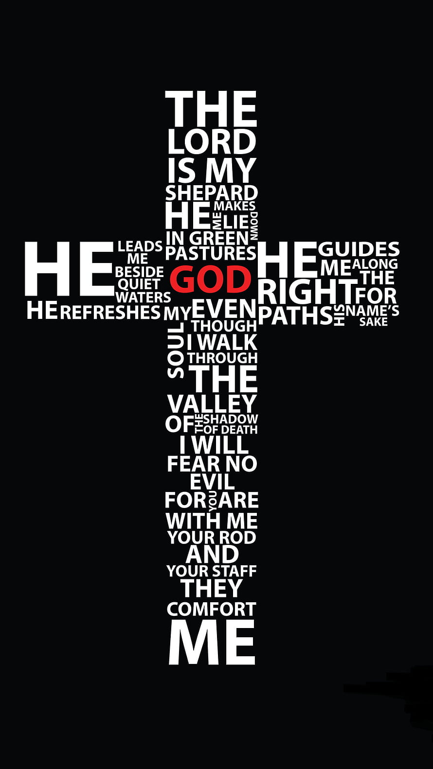Psalm 23 The Lord Is My Shepherd Cross Typography on Black Background HD phone wallpaper