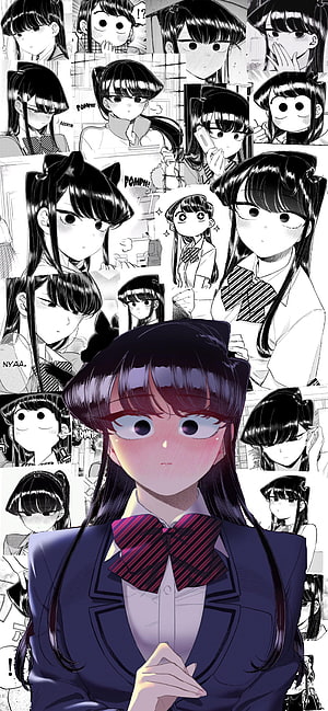 Komi Shouko from Komi Can't Communicate in School Uniform with Blushing Expression HD phone wallpaper