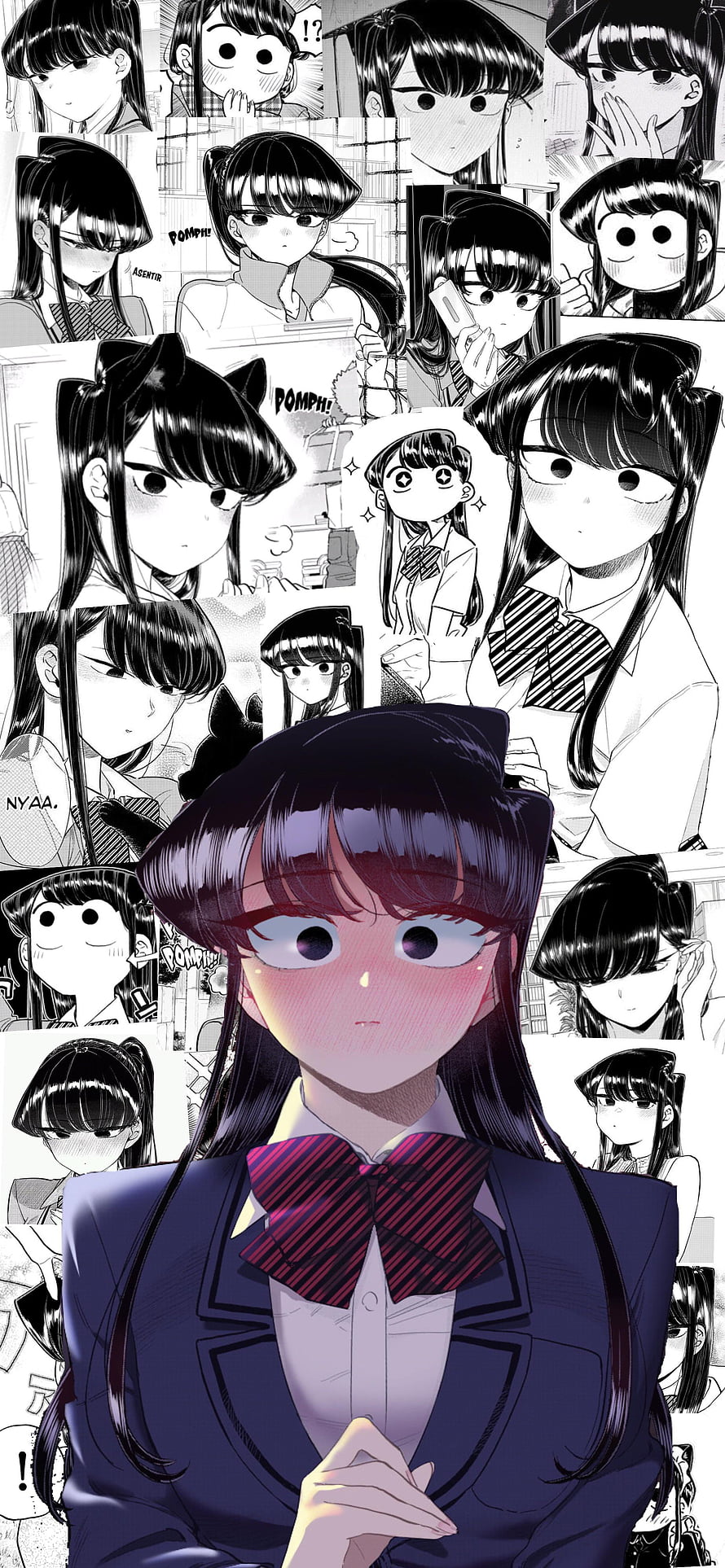Komi Shouko from Komi Can't Communicate in School Uniform with Blushing Expression HD phone wallpaper
