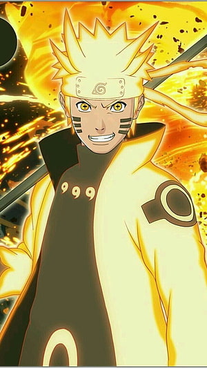 Naruto Uzumaki in Sage Mode with Golden Aura and Rasengan Energy HD phone wallpaper