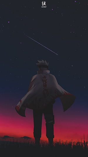 Kakashi Hatake as Hokage Gazing at a Shooting Star Under a Starry Night Sky HD phone wallpaper