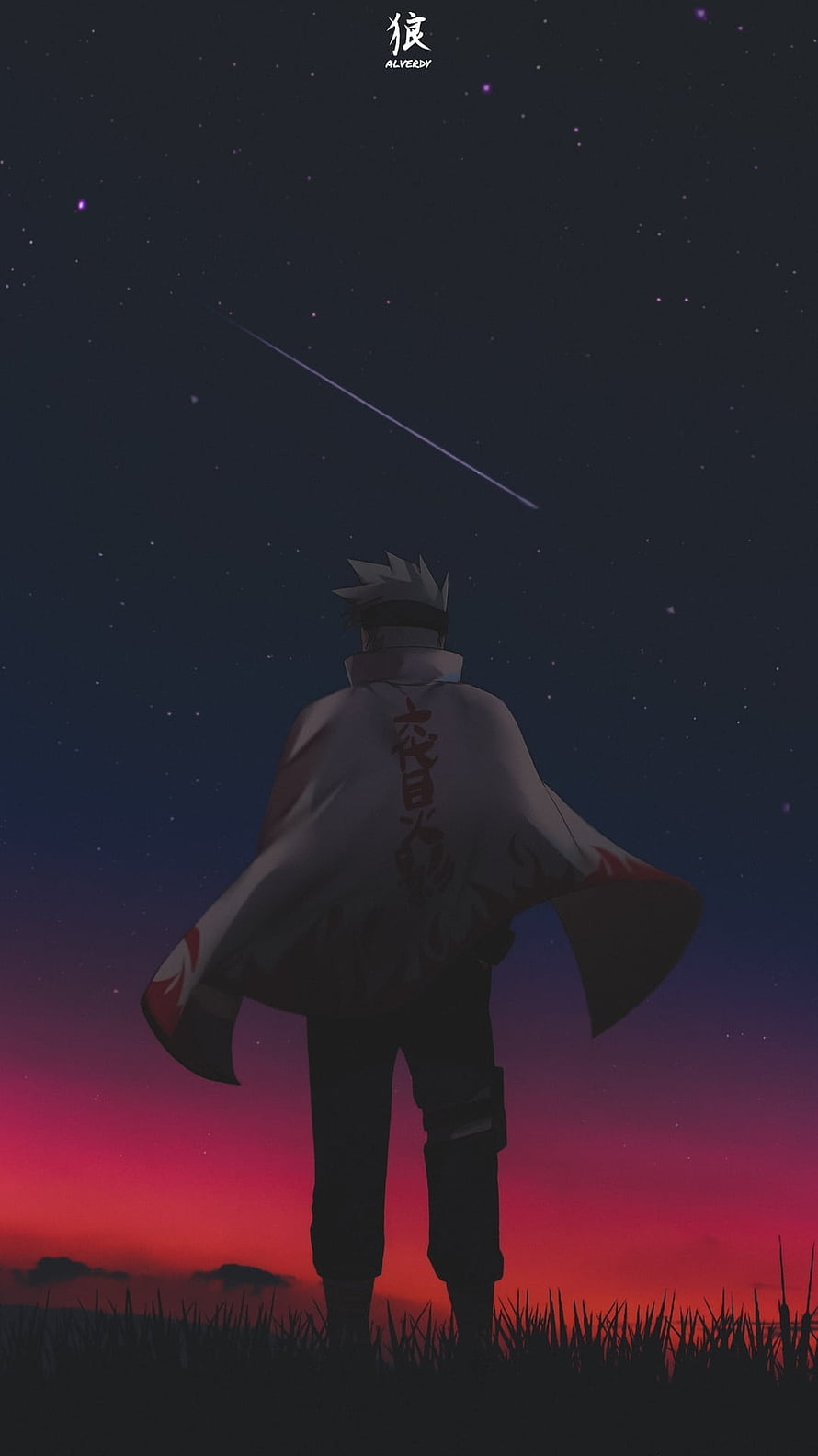 Kakashi Hatake as Hokage Gazing at a Shooting Star Under a Starry Night Sky HD phone wallpaper