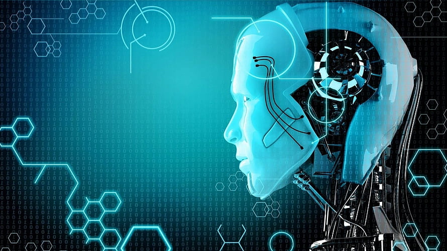 Futuristic Android Head Profile with Exposed Mechanical Brain and Circuitry HD wallpaper