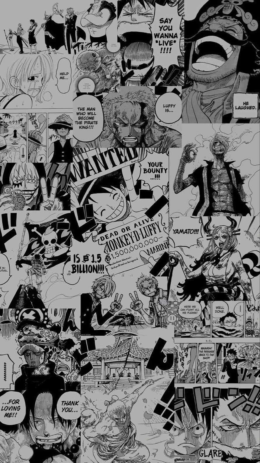 One Piece Manga Panel Collage Featuring Luffy, Sanji, Yamato, and the Straw Hat Crew HD phone wallpaper