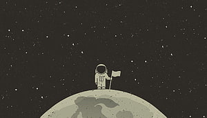 Minimalist Astronaut Planting Flag on Moon Surface in Starry Night Sky HD wallpaper