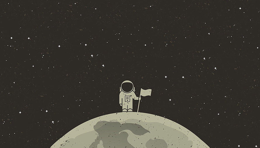 Minimalist Astronaut Planting Flag on Moon Surface in Starry Night Sky HD wallpaper