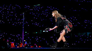 Taylor Swift performing on stage with guitar during the Reputation Tour concert HD wallpaper