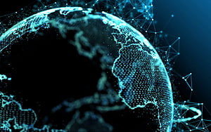 Digital Globe With Network Connections And Data Points On Dark Background HD wallpaper