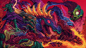 Brock Hofer Hyper Beast Fantasy Illustration with Vibrant Neon Colors and Fiendish Creatures HD wallpaper