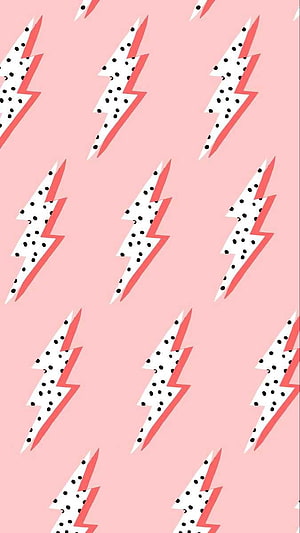 Pink Preppy Lightning Bolt Pattern with Polka Dots and Coral Outlines HD phone wallpaper