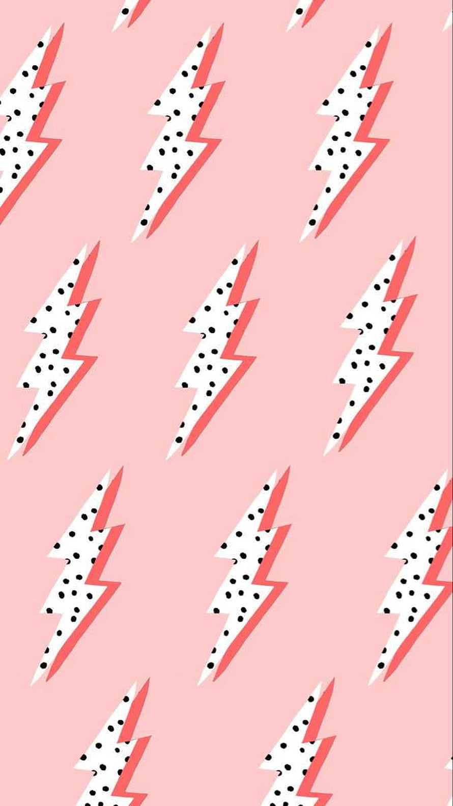 Pink Preppy Lightning Bolt Pattern with Polka Dots and Coral Outlines HD phone wallpaper
