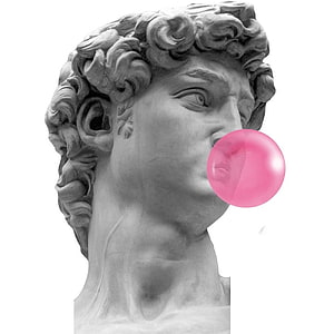 Michelangelo's David Statue Blowing a Pink Bubble Gum Bubble HD phone wallpaper