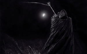 Berserk Guts Holding Glowing Light in Dark Fantasy Illustration HD wallpaper