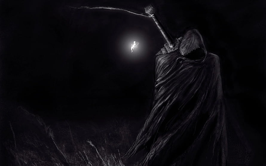 Berserk Guts Holding Glowing Light in Dark Fantasy Illustration HD wallpaper