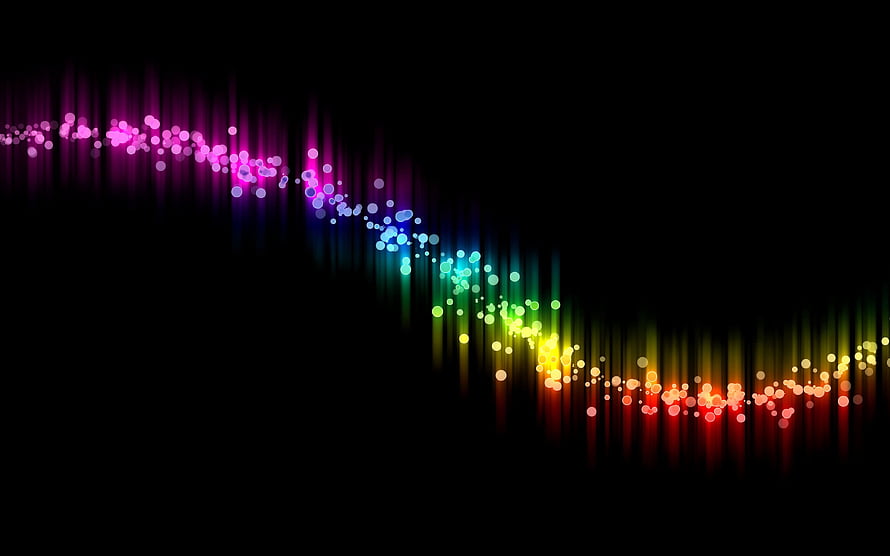 Vibrant Rainbow Sound Wave with Glowing Particles on Black Background HD wallpaper