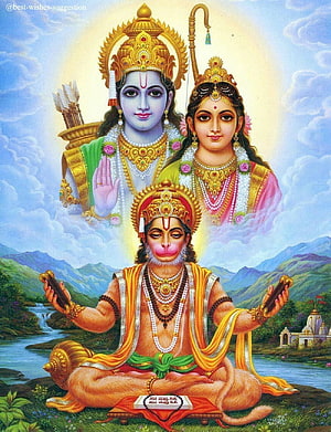 Shri Ram, Sita, and Hanuman in a Serene Himalayan Landscape with Temple, shri ram for mobile. ayodhya ram mandir current HD phone wallpaper