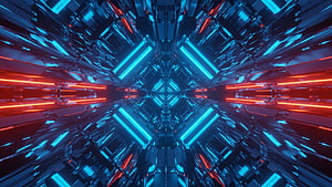 Cyberpunk Futuristic Tunnel With Neon Blue And Red Lights HD wallpaper