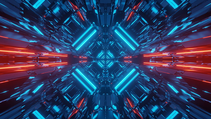 Cyberpunk Futuristic Tunnel With Neon Blue And Red Lights HD wallpaper
