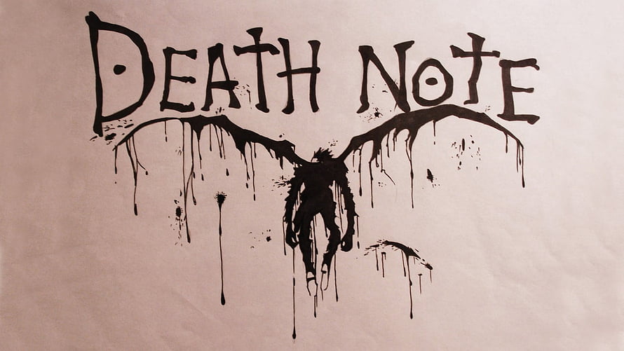Death Note Ink Splatter Artwork with Winged Figure and Dripping Black Paint on Paper HD wallpaper