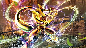 Shiny Ash Greninja in Dynamic Action Pose with Electric Energy and Water Effects HD wallpaper
