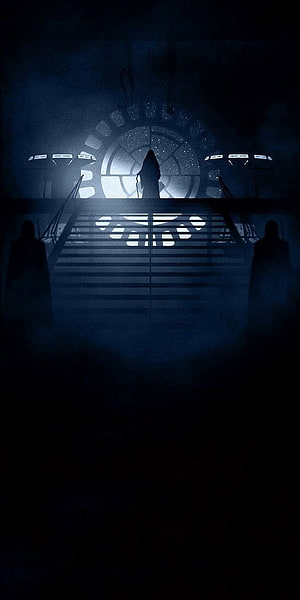 Emperor Palpatine Silhouette in Dark Throne Room with Dramatic Blue Lighting HD phone wallpaper
