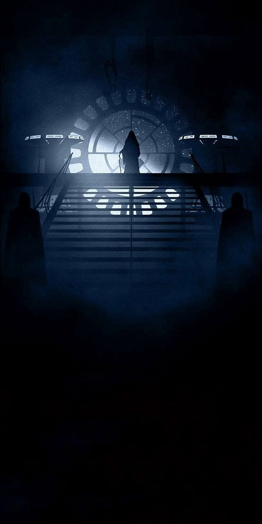 Emperor Palpatine Silhouette in Dark Throne Room with Dramatic Blue Lighting HD phone wallpaper