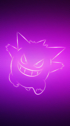 Gengar Neon Line Art on Purple Gradient Background HD phone wallpaper