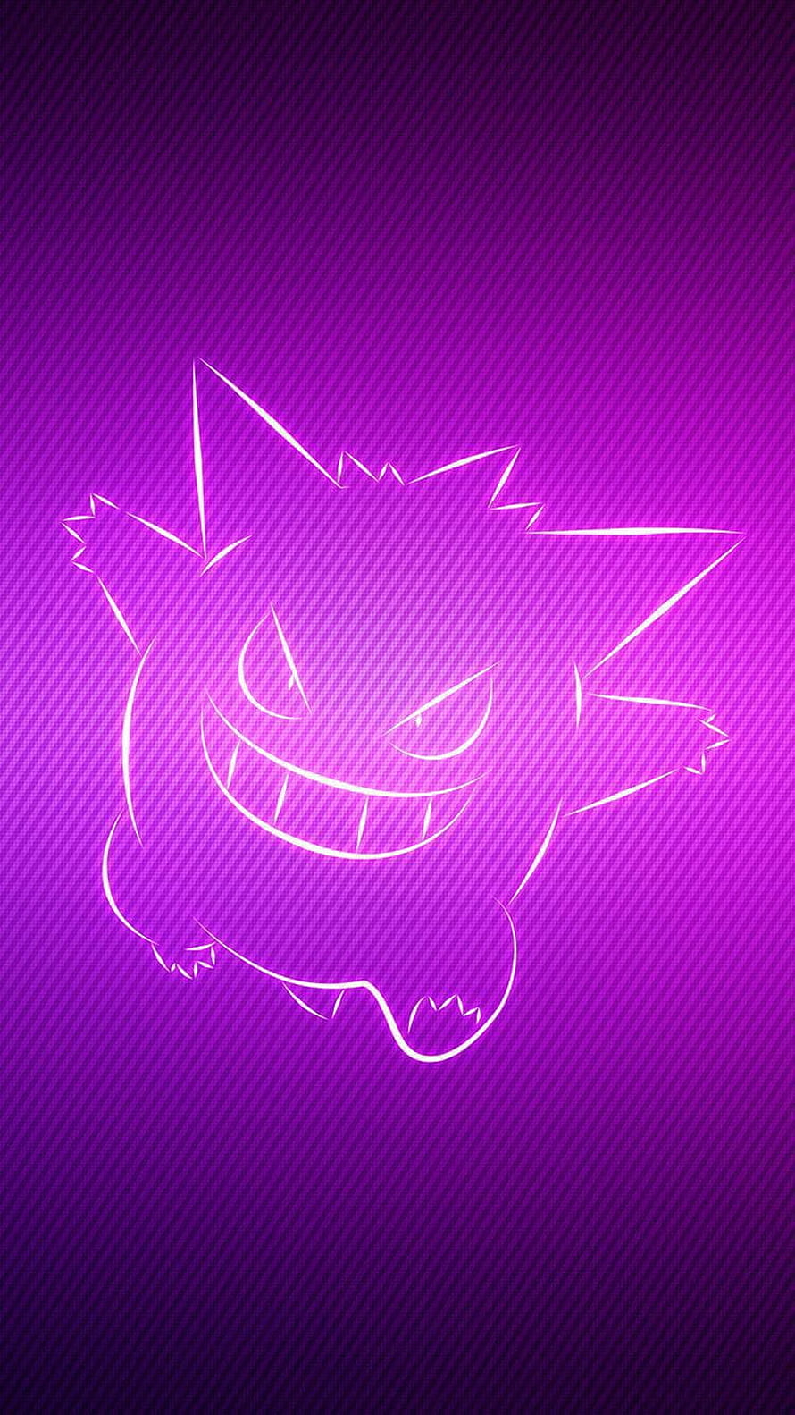 Gengar Neon Line Art on Purple Gradient Background HD phone wallpaper