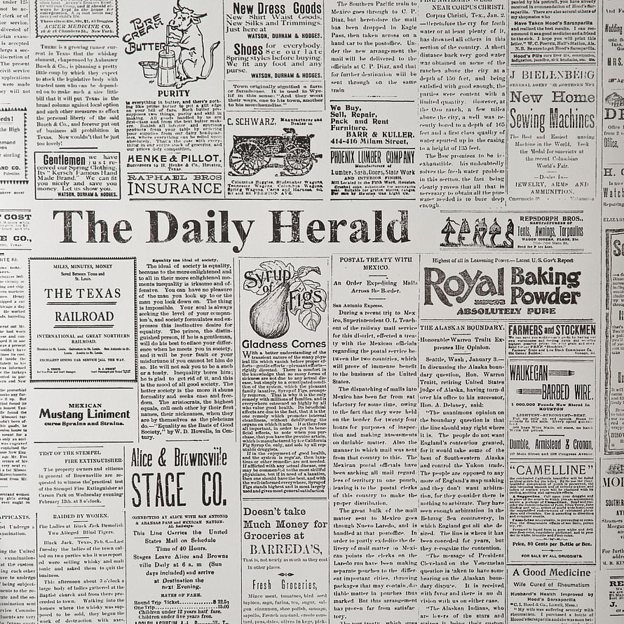 Vintage Newspaper Page Layout with Classic Typography and Historical Advertisements HD phone wallpaper