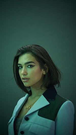 Dua Lipa Studio Portrait in Structured Blazer with Dramatic Winged Eyeliner HD phone wallpaper