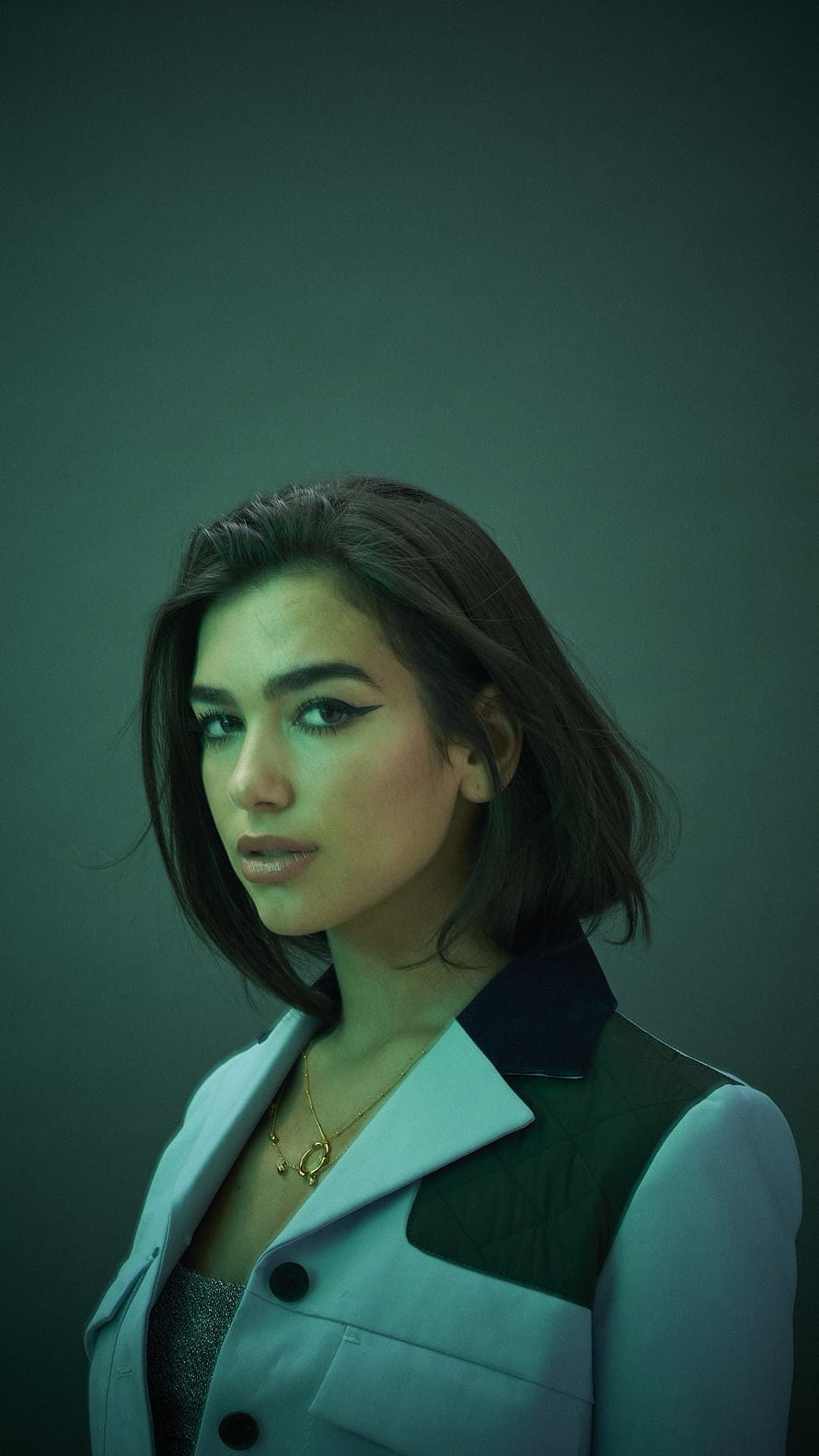 Dua Lipa Studio Portrait in Structured Blazer with Dramatic Winged Eyeliner HD phone wallpaper