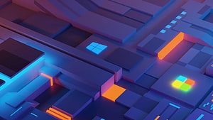 Illuminated Windows 10X Logo on Abstract 3D Geometric Circuit Board HD wallpaper