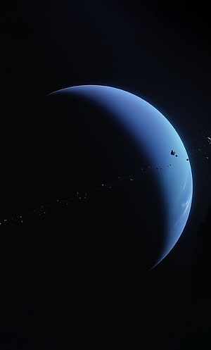 Neptune Planet in Deep Space with Asteroid Belt and Dark Cosmic Background HD phone wallpaper