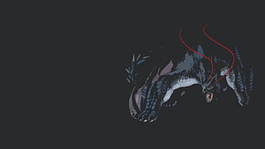 Zinogre Monster Hunter Minimalist Illustration with Red Energy Trails on Dark Background HD wallpaper