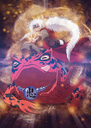 Jiraiya and Gamabunta in Dynamic Action Pose with Golden Energy Aura HD phone wallpaper